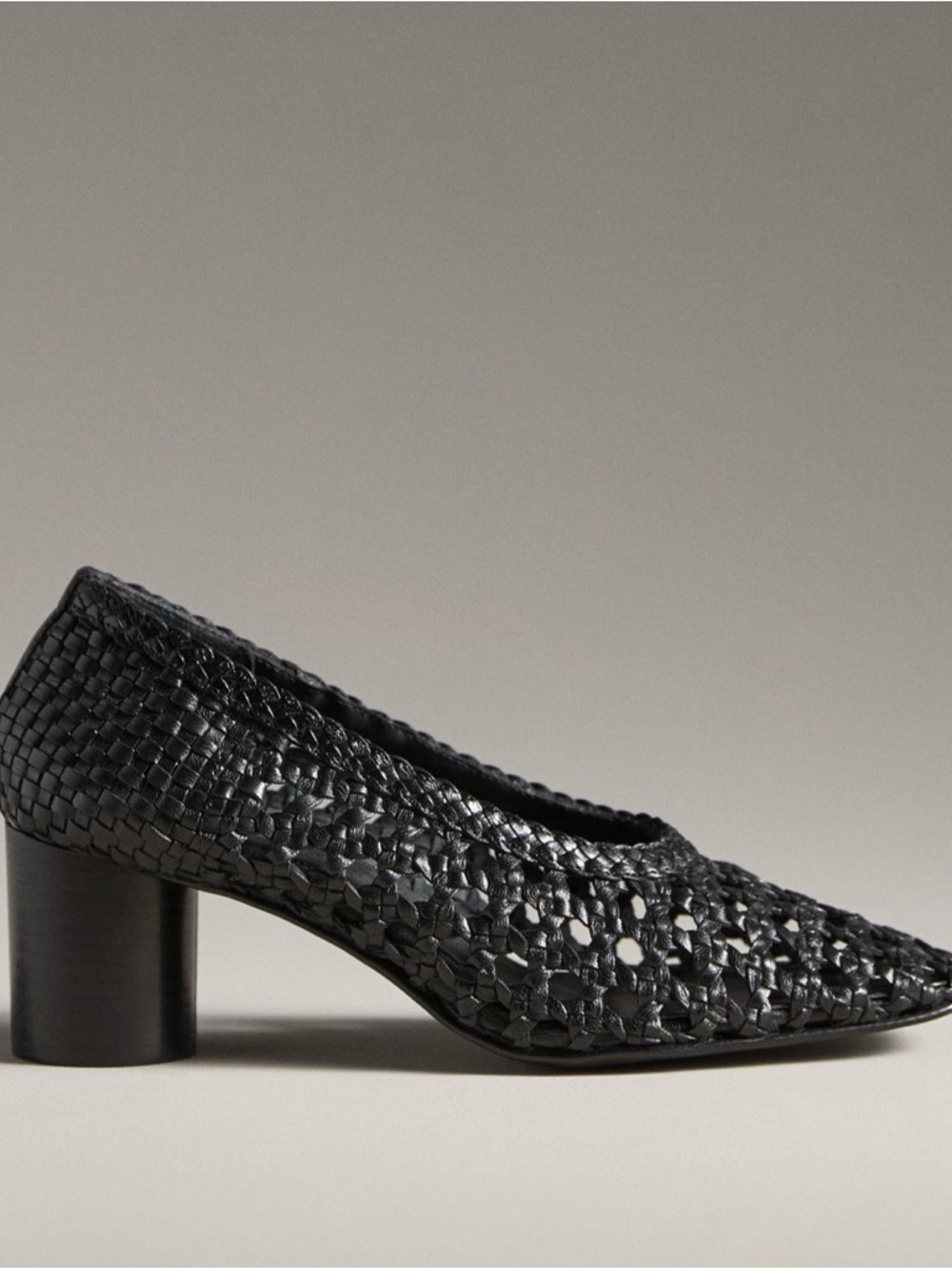 Pilcro Black Woven Leather Block Heel Pump